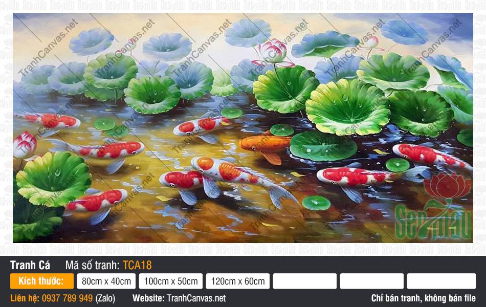 Hình Cửu Ngư Quần Hội TCA18, Tranh Cửu Ngư Cá Chép, Tranh Cá Đẹp, Tranh Canvas Decor