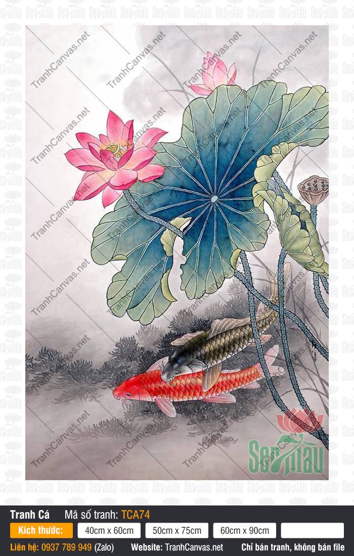 In Hình Cá Chép TCA74, Hình Cá Chép May Mắn, Tranh Cá Đẹp, Tranh Canvas Cao Cấp