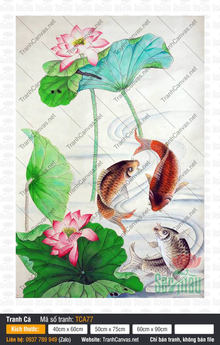Tranh 3 Con Cá Chép TCA77, Tranh Cá Chép Đẹp Nhất, Tranh Cá Đẹp, Tranh Canvas Nghệ Thuật