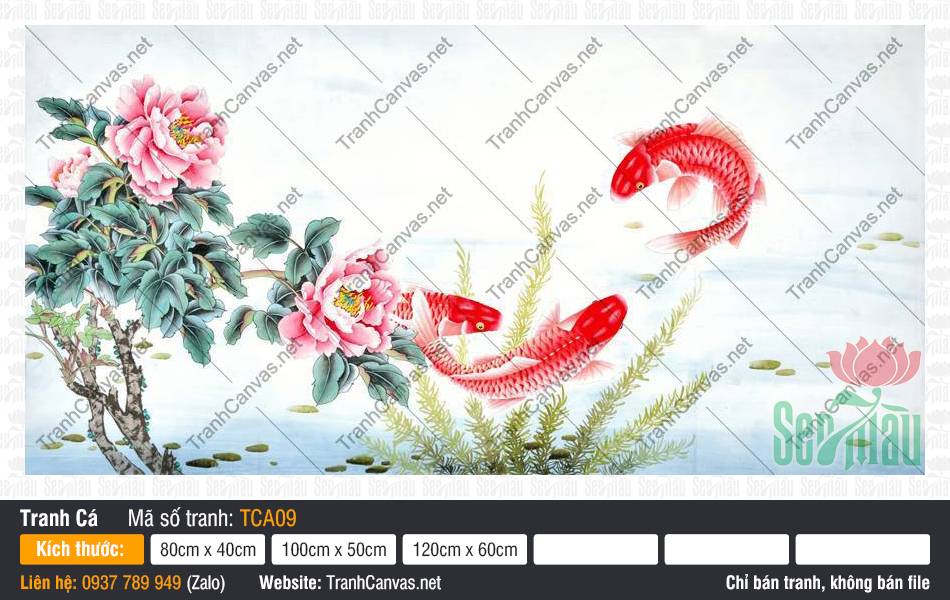 Tranh Cá Chép Phong Thủy TCA09, Bức Tranh Cá Chép, Tranh Cá Đẹp, Tranh Canvas Phòng Ngủ