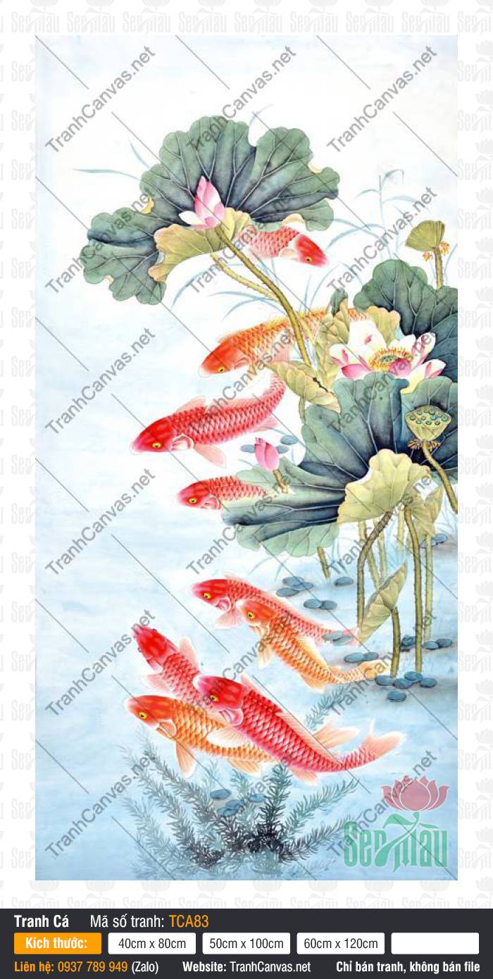 Tranh Cá Chép Quần Hội TCA83, Tranh Canvas Cá Chép, Tranh Cá Đẹp, Tranh Canvas Treo Phòng Ngủ
