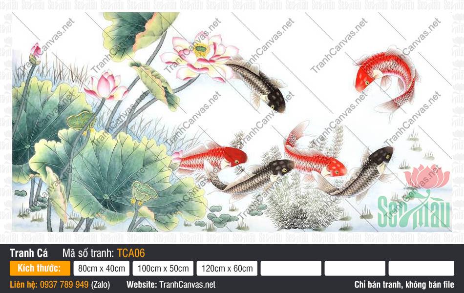 Tranh Cá Chép TCA06, Tranh Cá Chép Phong Thủy Đẹp, Tranh Cá Đẹp, Tranh Canvas Khổ To