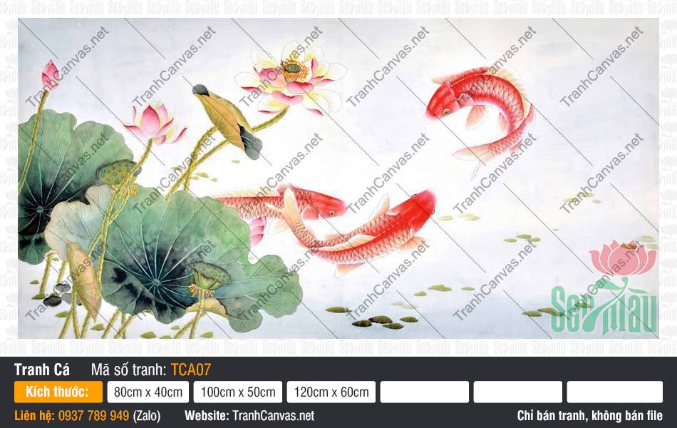 Tranh Cá Chép Tài Lộc TCA07, Hình Cá Chép Đẹp Nhất, Tranh Cá Đẹp, Tranh In Canvas
