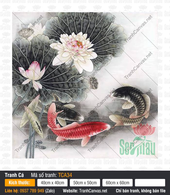 Tranh Cá Chép Treo Tường TCA34, Bức Tranh Cá Chép, Tranh Cá Đẹp, Xưởng In Tranh Canvas