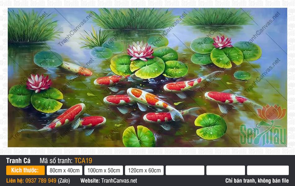 Tranh Cửu Ngư Quần Hội Đẹp Nhất TCA19, Hình Cá Chép, Tranh Cá Đẹp, Tranh Canvas Không Khung