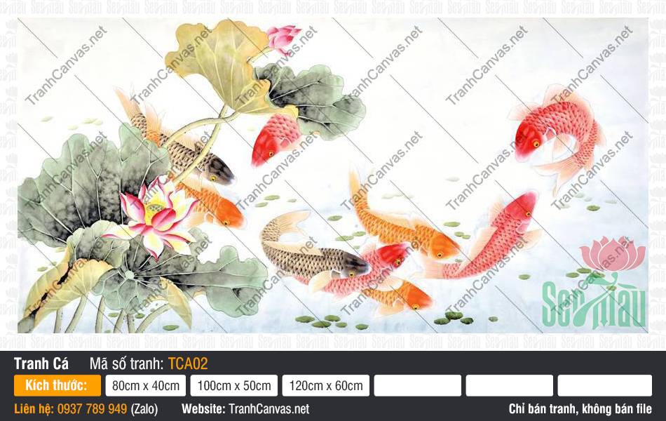 Tranh Cửu Ngư Quần Hội TCA02, Hình Cá Chép May Mắn, Tranh Cá Đẹp, Tranh Canvas Đẹp