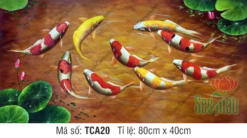 Bức Tranh Cửu Ngư TCA20, Tranh Cá Chép Phong Thủy