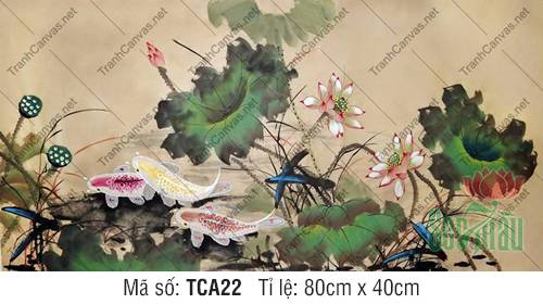 Tranh 3 Con Cá TCA22, Tranh Cá Chép Phong Thủy Đẹp