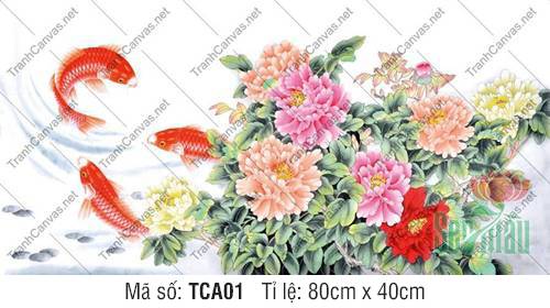Tranh Cá Chép Hoa Mẫu Đơn TCA01, Tranh Cá Chép Đẹp