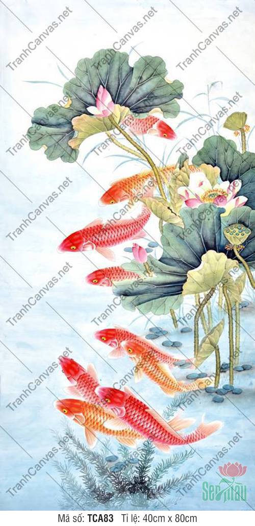 Tranh Cá Chép Quần Hội TCA83, Tranh Canvas Cá Chép