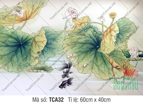 Tranh Cá và Hoa Sen TCA32, Hình Cá Chép Đẹp Nhất