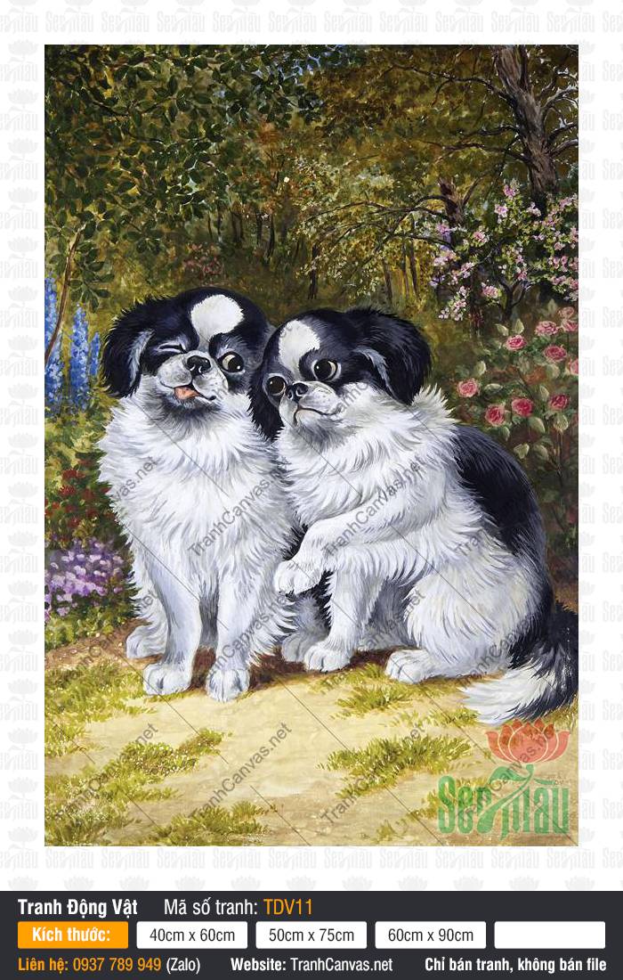 Tranh 2 Con Chó TDV11, Tranh Vẽ Con Vật Dễ Thương, Tranh Động Vật, Tranh Canvas Sài Gòn