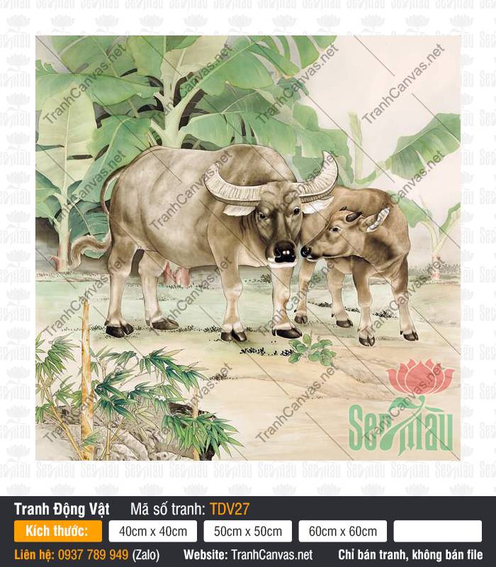 Tranh Con Trâu TDV27, Tranh Con Vật, Tranh Động Vật, Tranh Canvas Treo Tường