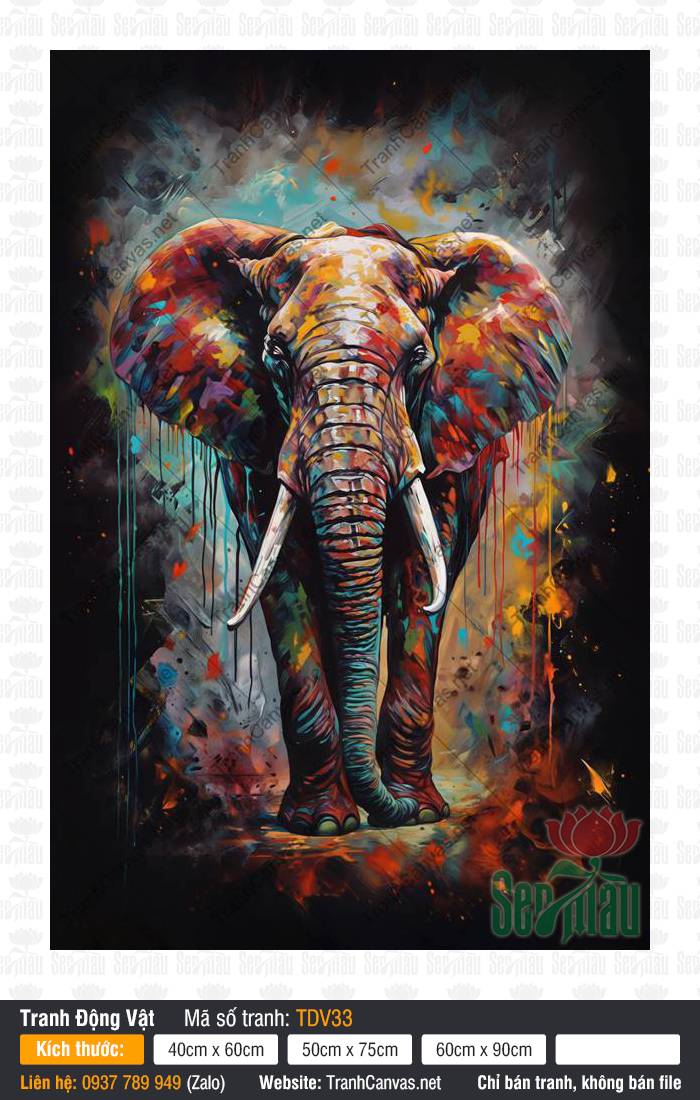 Tranh Con Voi Đẹp TDV33, Tranh Vẽ Con Vật Dễ Thương, Tranh Động Vật, Tranh Vải Canvas Treo Tường