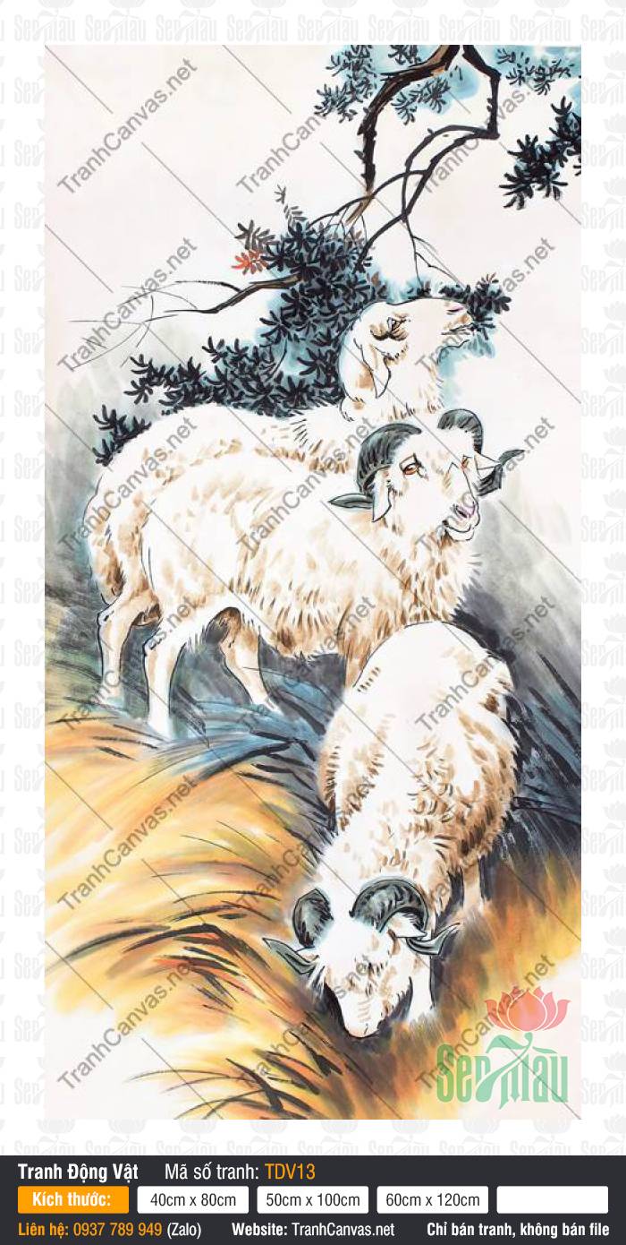 Tranh Tam Dương Khai Thái TDV13, Hình Con Vật, Tranh Động Vật, Tranh Canvas Size Lớn