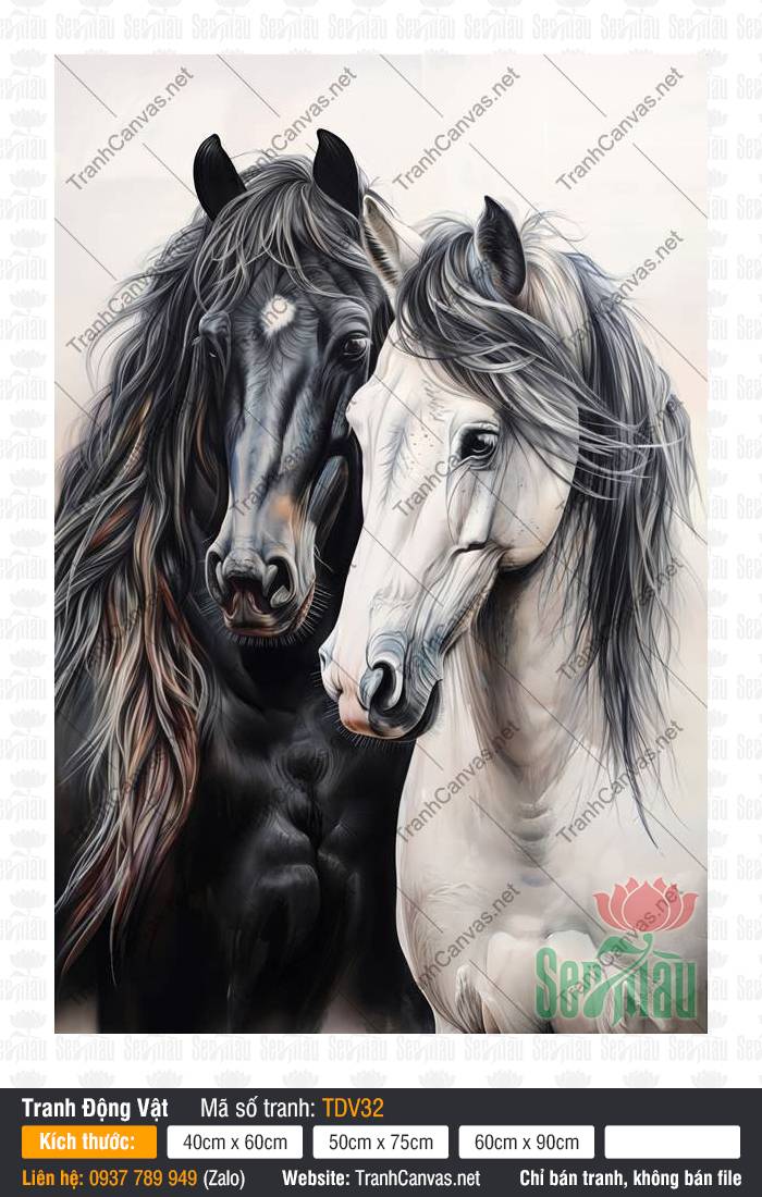Tranh Vẽ Con Ngựa Đẹp TDV32, Tranh Hình Con Vật, Tranh Động Vật, Tranh Trên Vải Canvas