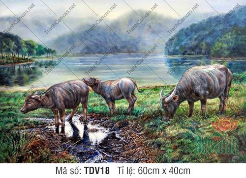 Tranh Con Trâu Đẹp TDV18, Tranh Con Vật Đáng Yêu