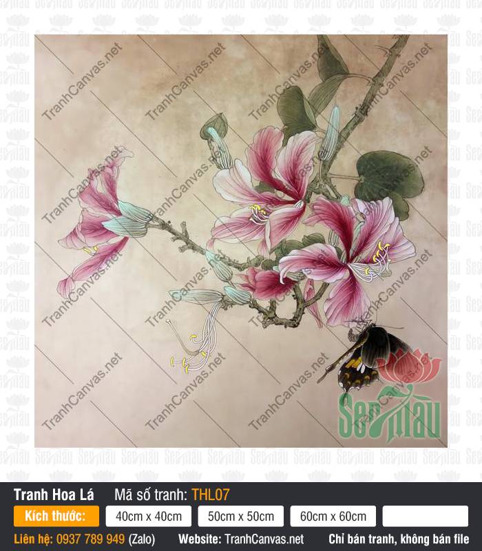 Tranh Hoa Bướm THL07, Tranh Hoa Nghệ Thuật, Tranh Hoa Lá, Tranh In Canvas