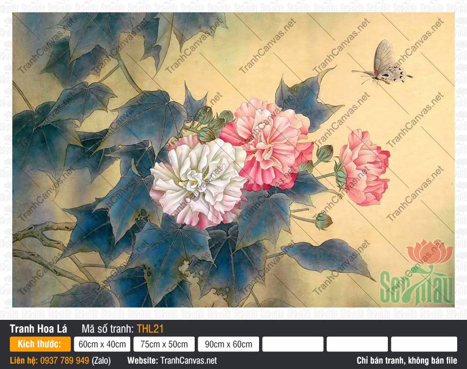 Tranh Hoa Bướm THL21, Tranh Treo Tường, Tranh Hoa Lá, Tranh Canvas Trang Trí