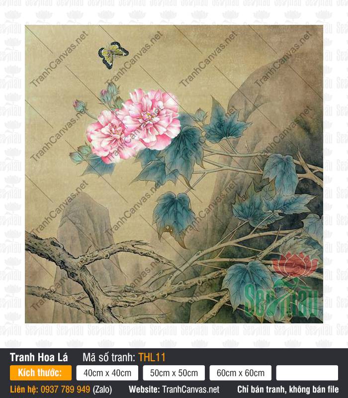 Tranh Hoa Cánh Bướm THL11, Tranh Hoa Kích Thước Lớn, Tranh Hoa Lá, Tranh Canvas Sài Gòn