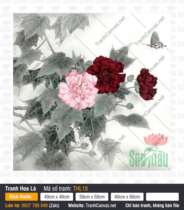 Tranh Hoa Cánh Bướm THL18, Bức Tranh Hình Bông Hoa, Tranh Hoa Lá, Tranh Canvas Decor