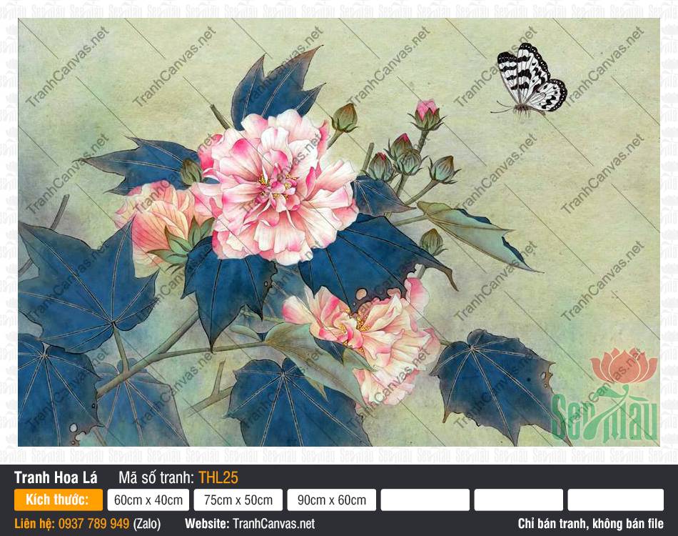 Tranh Hoa Cánh Bướm THL25, Tranh Hoa Nghệ Thuật, Tranh Hoa Lá, Tranh Canvas Treo Phòng Làm Việc