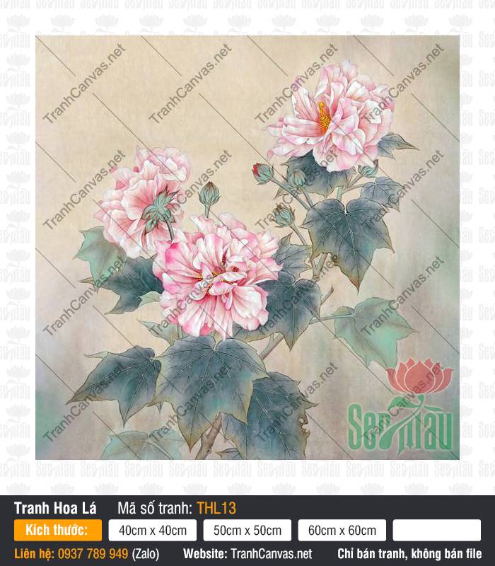 Tranh Hoa Đẹp Treo Phòng Khách THL13, Tranh Vẽ Hoa, Tranh Hoa Lá, Tranh Canvas Size Lớn