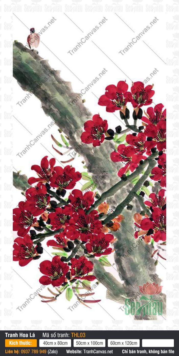Tranh Hoa Đỏ Đẹp THL03, Tranh Treo Tường, Tranh Hoa Lá, Tranh Canvas HCM