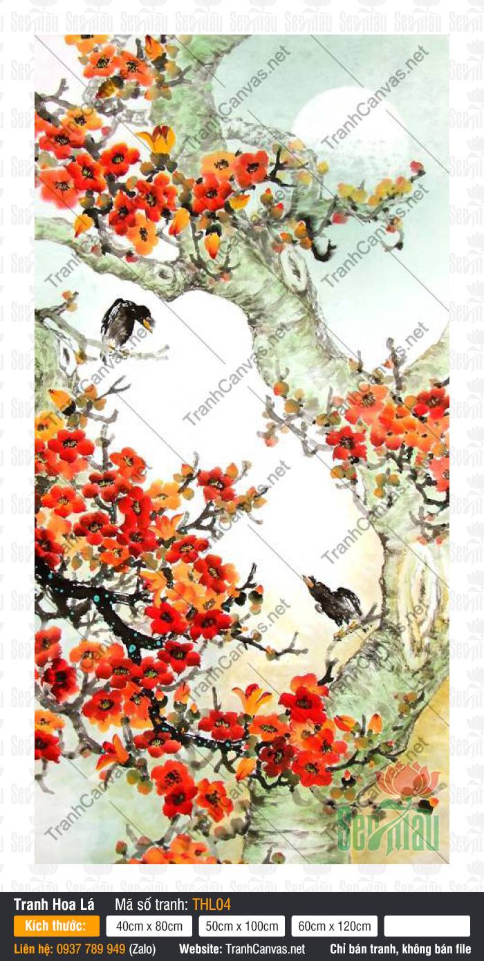 Tranh Hoa Đỏ Đẹp THL04, Tranh Vẽ Hoa Lá, Tranh Hoa Lá, Tranh Canvas Hiện Đại