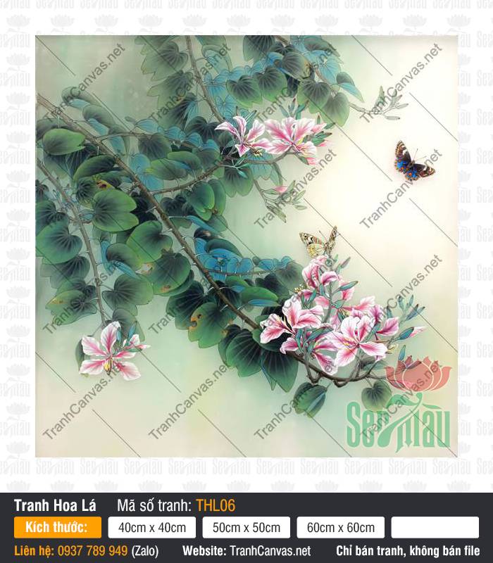 Tranh Hoa Và Bướm THL06, Tranh Hoa Lá, Tranh Canvas Khổ To