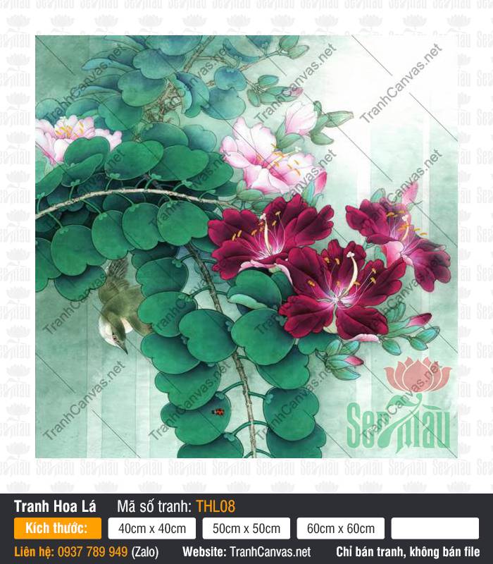 Tranh Hoa Và Chim THL08, Tranh Hoa, Tranh Hoa Lá, Tranh Canvas Phòng Khách