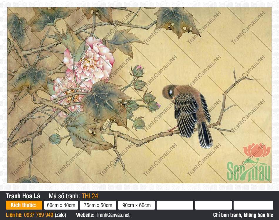 Tranh Hoa Và Chim THL24, Tranh Hoa Lá, Tranh Canvas Treo Phòng Khách