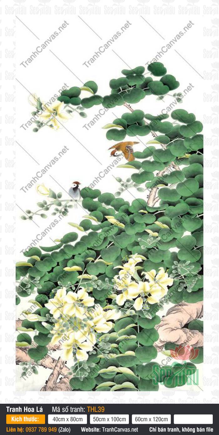Tranh Hoa Và Chim THL39, Tranh Treo Tường, Tranh Hoa Lá, Dịch Vụ In Tranh Canvas