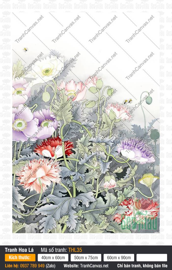 Tranh Vẽ Hoa Lá THL35, Tranh Hoa Treo Phòng Khách, Tranh Hoa Lá, Xưởng In Tranh Canvas TPHCM