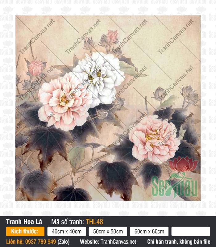 Tranh Vẽ Hoa Lá THL48, Tranh Hoa Khổ Lớn, Tranh Hoa Lá, In Tranh Canvas Theo Yêu Cầu