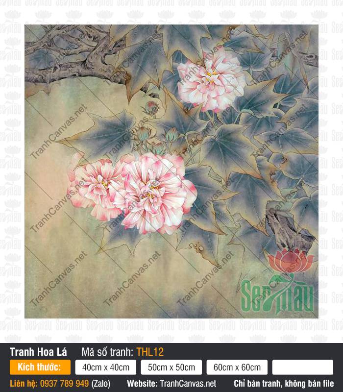 Tranh Vẽ Hoa Màu Nước THL12, Tranh Hoa Khổ Lớn, Tranh Hoa Lá, Tranh Canvas Saigon