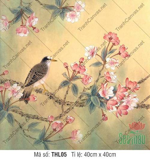 Tranh Hoa Và Chim THL05, Tranh Vẽ Hoa Đẹp