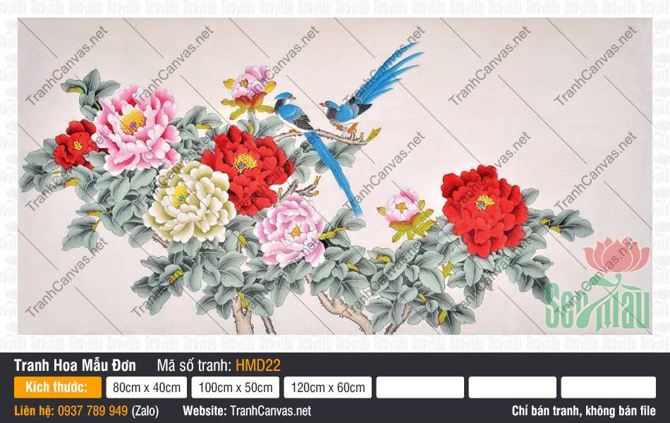 Bức Tranh Hoa Mẫu Đơn HMD22, Tranh Hoa Mẫu Đơn Đẹp, Tranh Canvas Trang Trí Nội Thất