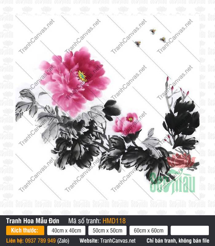 Hình Ảnh Hoa Mẫu Đơn May Mắn HMD118, Tranh Hoa Mẫu Đơn Phòng Khách, Tranh Hoa Mẫu Đơn, Tranh Canvas Hiện Đại