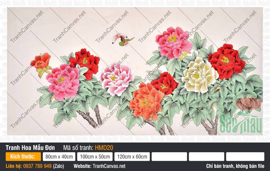Hình Ảnh Hoa Mẫu Đơn May Mắn HMD20, Hình Hoa Mẫu Đơn, Tranh Hoa Mẫu Đơn, Tranh Canvas Nghệ Thuật