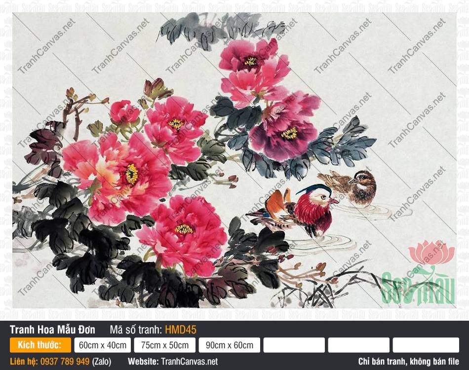 Hình Ảnh Hoa Mẫu Đơn May Mắn HMD45, Tranh Vẽ Hoa Mẫu Đơn Đẹp, Tranh Hoa Mẫu Đơn, In Tranh Canvas Khổ Lớn