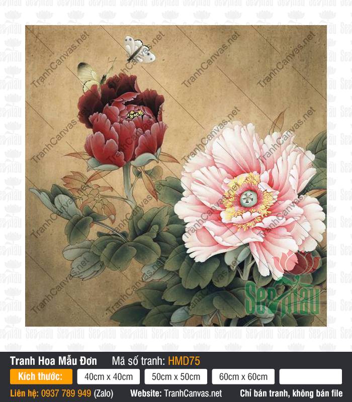 Hình Ảnh Hoa Mẫu Đơn May Mắn HMD75, Tranh Hoa Mẫu Đơn May Mắn, Tranh Hoa Mẫu Đơn, Tranh Canvas Decor