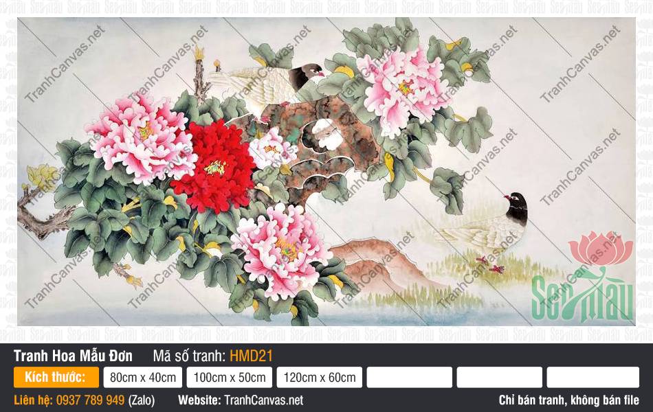 Hình Ảnh Tranh Hoa Mẫu Đơn HMD21, Hình Hoa Mẫu Đơn, Tranh Hoa Mẫu Đơn, Tranh Canvas Trang Trí