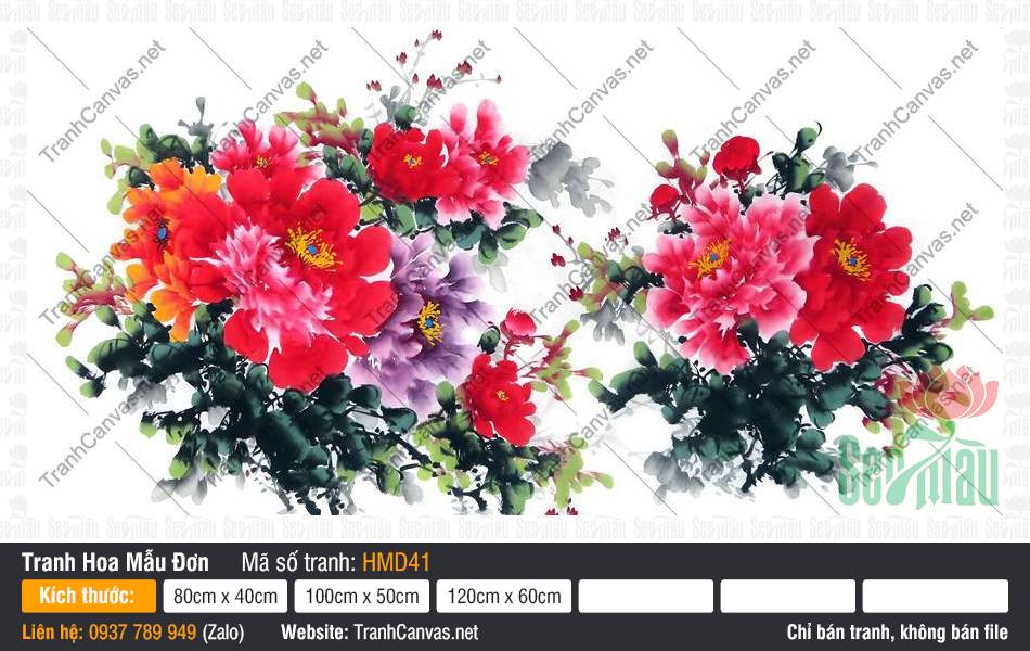 Hình Hoa Mẫu Đơn Đẹp HMD41, Tranh Vẽ Hoa Mẫu Đơn, Tranh Hoa Mẫu Đơn, In Canvas Khổ Lớn