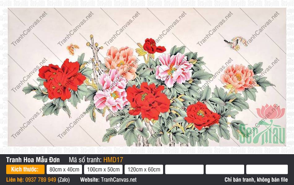 Hình Hoa Mẫu Đơn Đẹp Nhất HMD17, Tranh Hoa Mẫu Đơn, Tranh Canvas Cao Cấp
