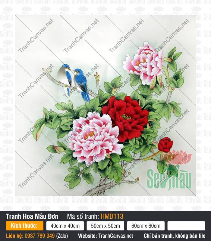 Hình Hoa Mẫu Đơn HMD113, Tranh Hoa Mẫu Đơn Khổ Lớn, Tranh Hoa Mẫu Đơn, In Tranh Vải Canvas
