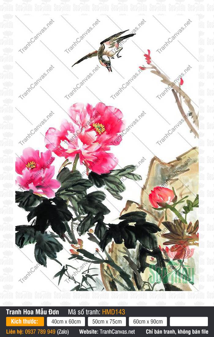 Hình Hoa Mẫu Đơn HMD143, Tranh Hoa Mẫu Đơn Khổ Lớn, Tranh Hoa Mẫu Đơn, Tranh In Canvas Tường