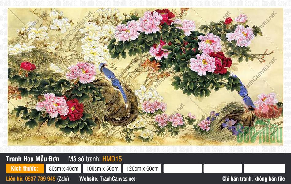 Hình Hoa Mẫu Đơn HMD15, Tranh Hoa Mẫu Đơn Đẹp Nhất, Tranh Hoa Mẫu Đơn, Tranh Vải Canvas