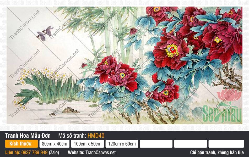Hình Hoa Mẫu Đơn HMD40, Tranh Hoa Mẫu Đơn Hiện Đại, Tranh Hoa Mẫu Đơn, In Canvas HCM