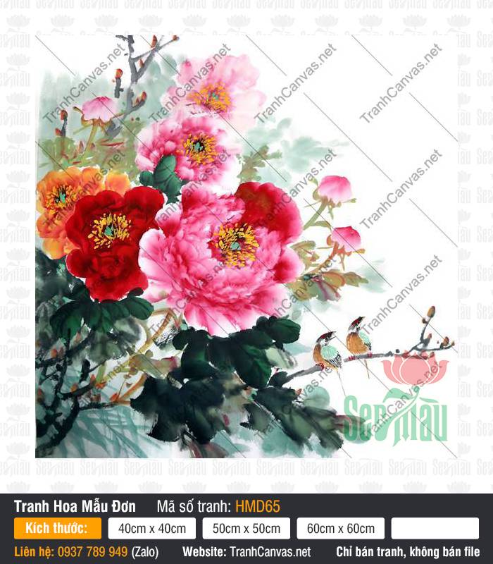 Hình Hoa Mẫu Đơn HMD65, Tranh Hoa Mẫu Đơn Đẹp Nhất, Tranh Hoa Mẫu Đơn, Tranh Canvas Phòng Khách